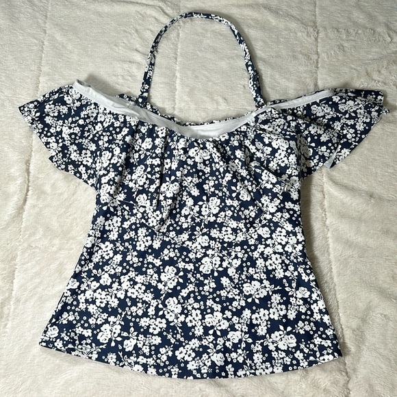 Island Escape Bliss Printed La Flor Ruffled Off-the-Shoulder Tankini Top 6 NEW - Picture 2 of 16